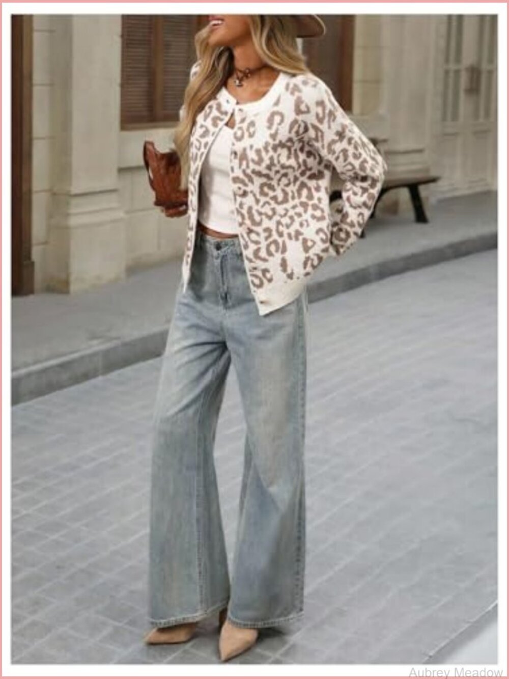 Leopard Cardigan Button Down Long Sleeve Crew Neck Sweater - Picture 5 of 5